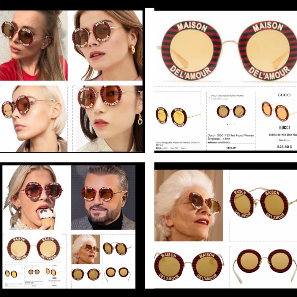 CELEB’S FAV GUCCI MAISON DEL’ AMOUR  ROUND DARK GREEN AND RED STRIPES SUNGLASSES - Picture 5 of 16